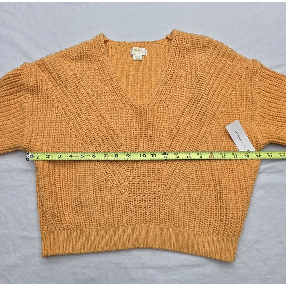 Maeve Anthropologie Orange Chunky Shaker Knit V-Neck Sweater Small NWT